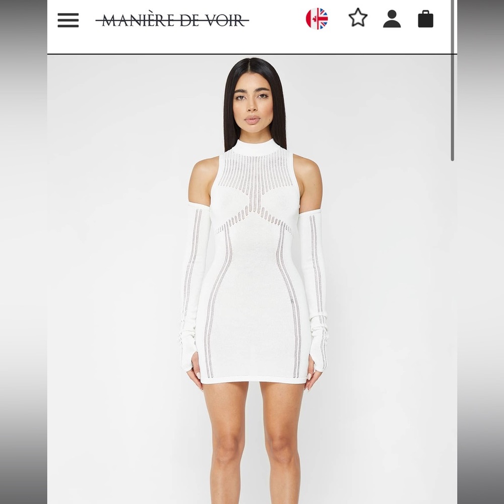 MANIERE DE VOIR - KNITTED HIGH NECK CONTOUR DRESS - WHITE